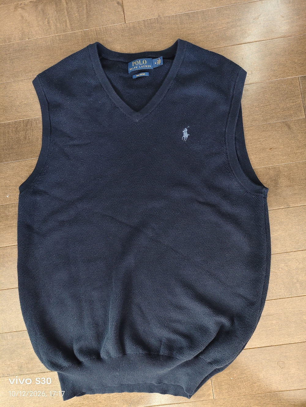 Ralph Lauren Navy V-Neck Knit Sweater Vest with Light Blue Polo Logo